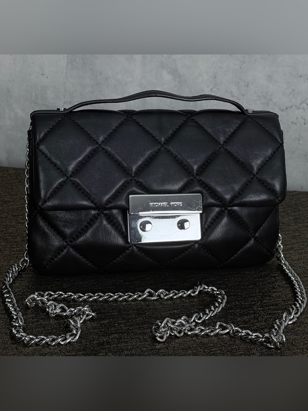Michael Kors Sloan Small Black Quilted Lthr Shoulder Crossbody Flap Bag Clutch
